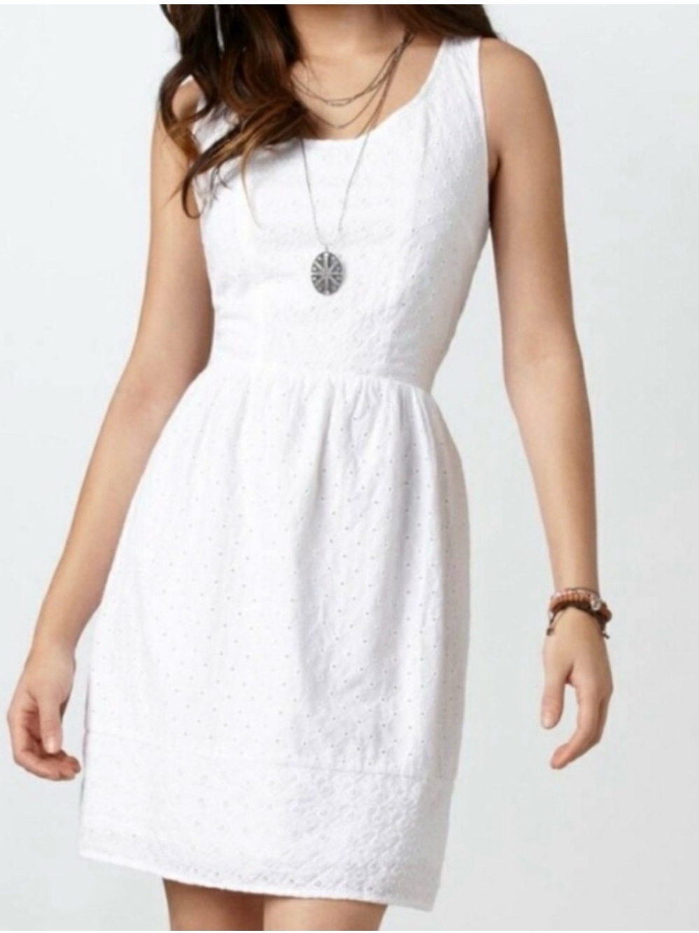 American Eagle Outfitters White Eyelet Sleeveless Mini Dress